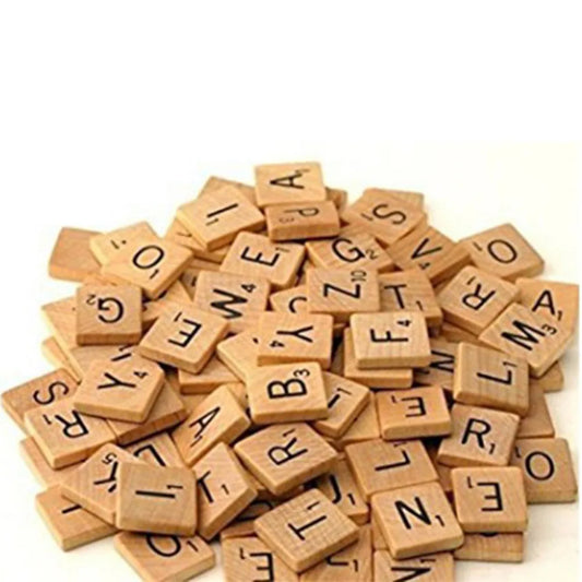 100Pcs Wood Tiles with Black Letter Alphabet